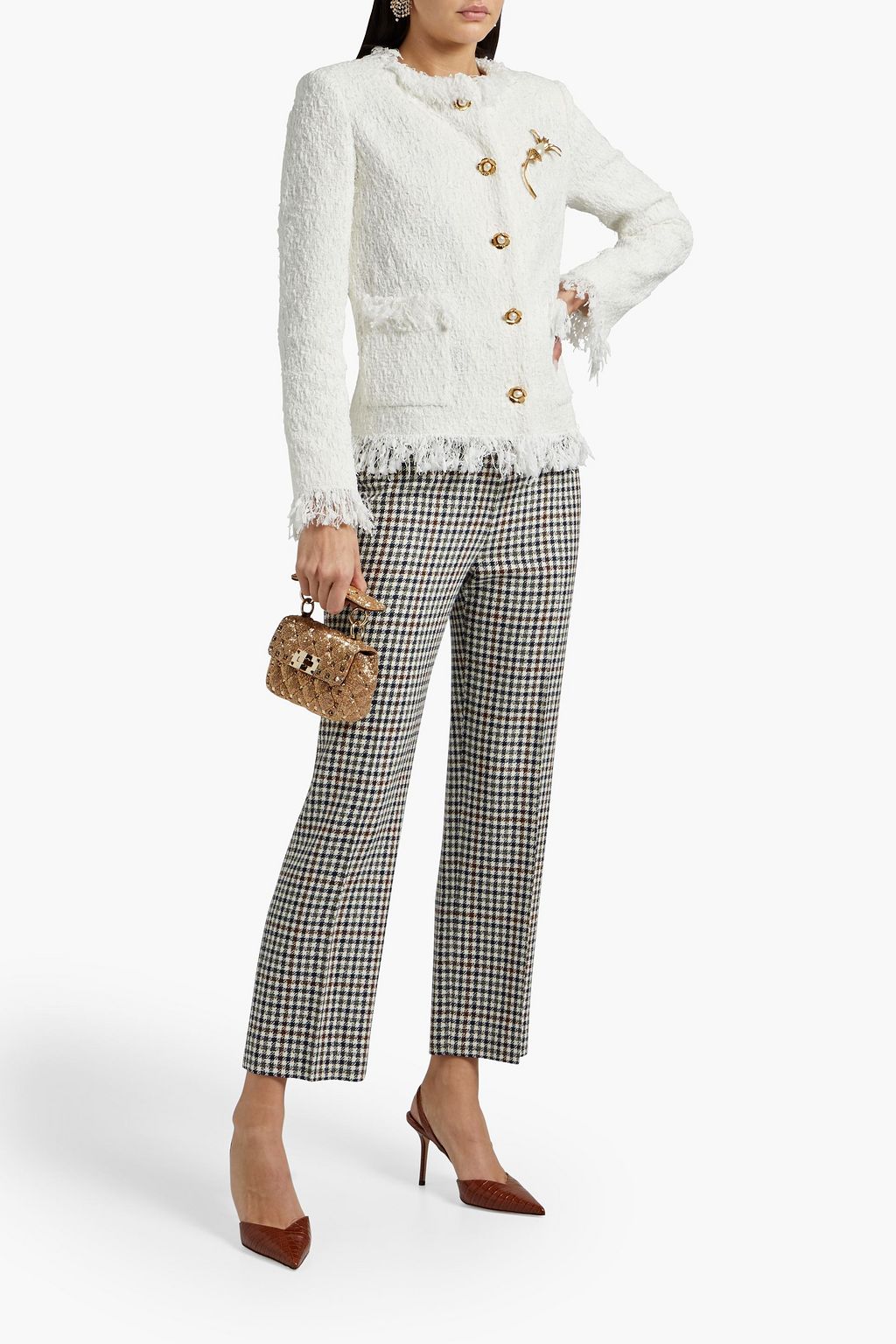 OSCAR DE LA RENTA Frayed embellished tweed jacket