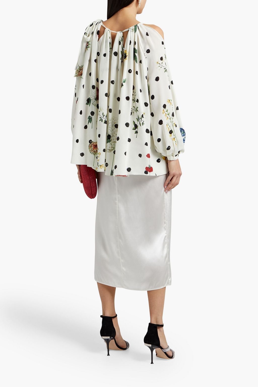 OSCAR DE LA RENTA Cutout printed silk-crepe top