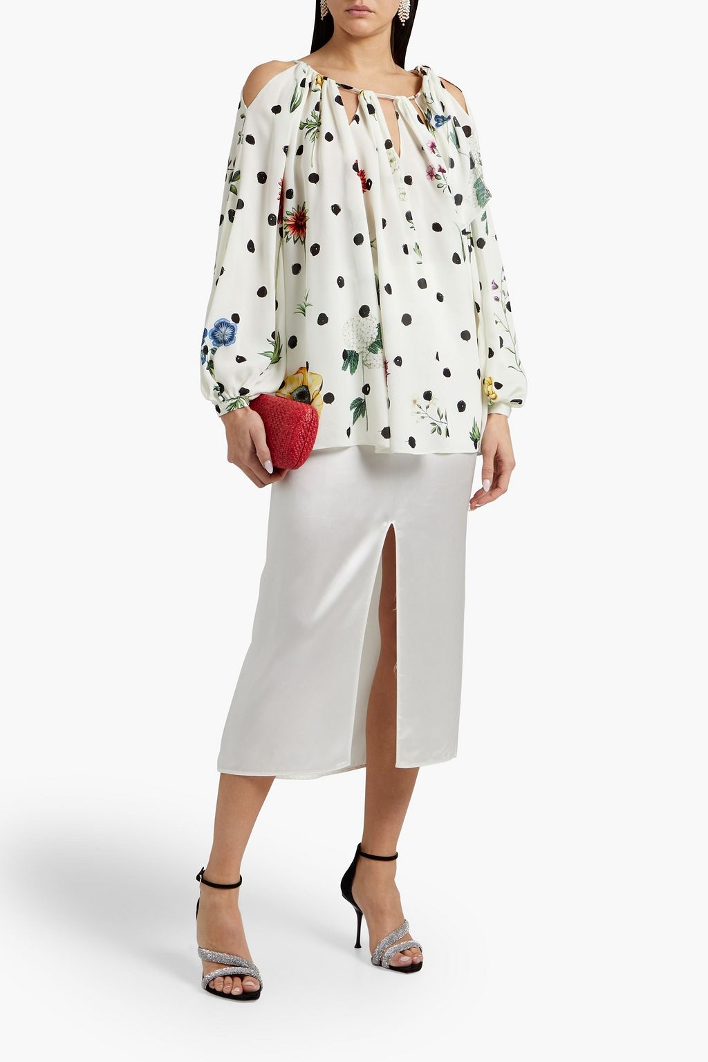 OSCAR DE LA RENTA Cutout printed silk-crepe top