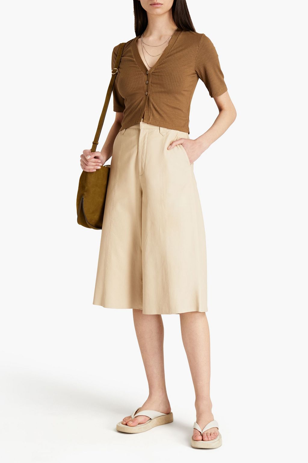 ENZA COSTA Cropped ribbed jersey cardigan