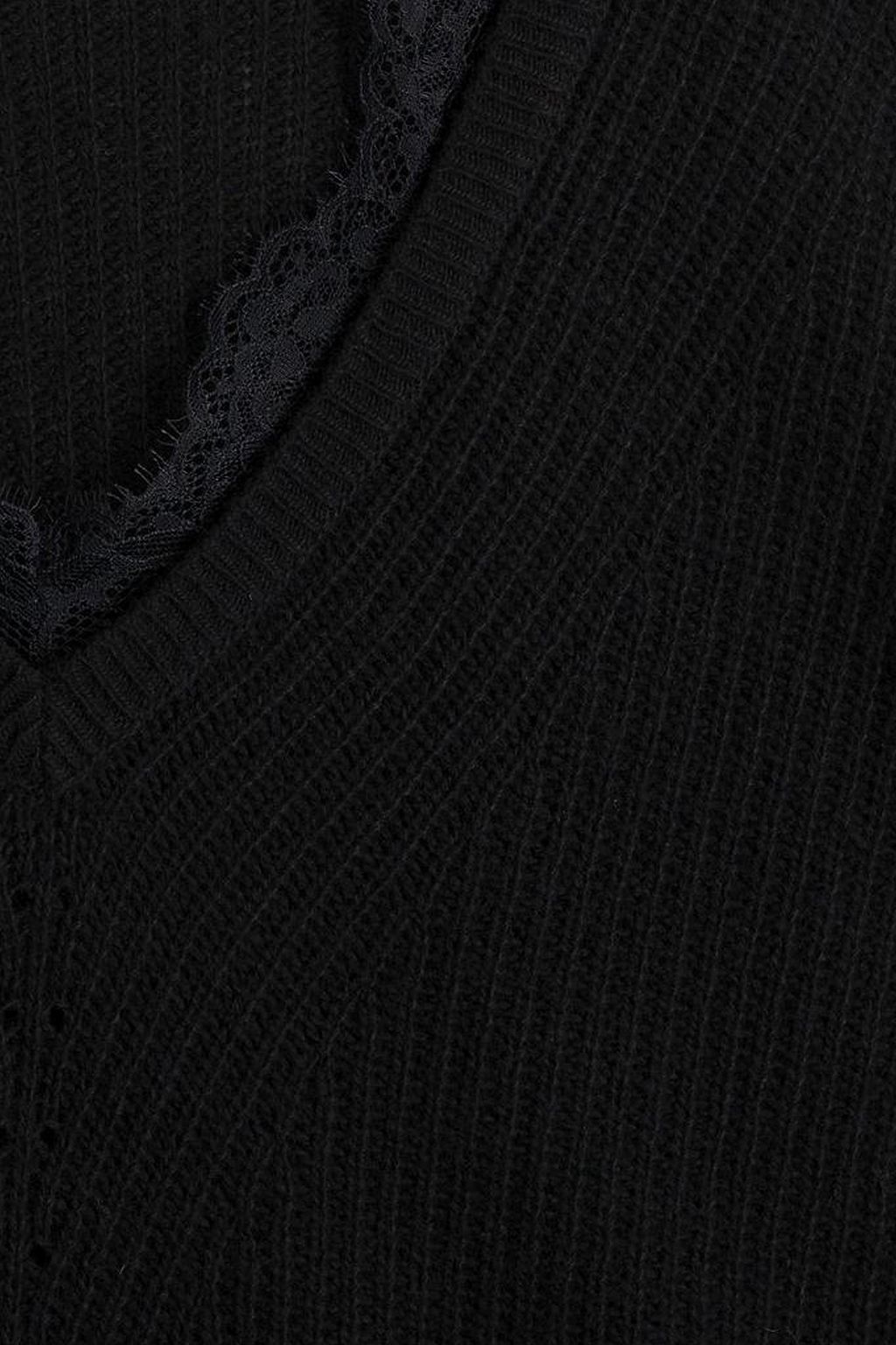 REDVALENTINO Lace-trimmed ribbed-knit sweater