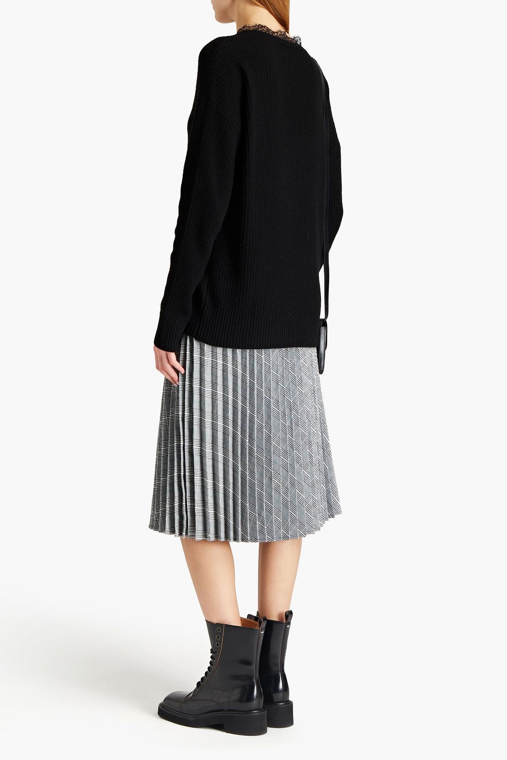REDVALENTINO Lace-trimmed ribbed-knit sweater