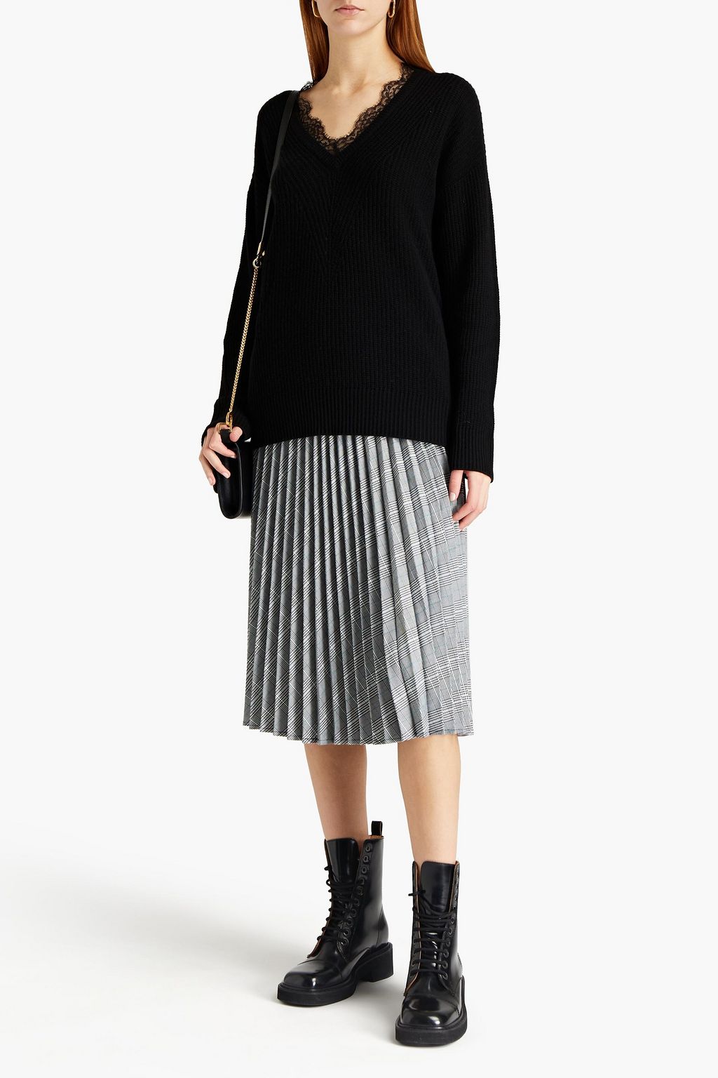 REDVALENTINO Lace-trimmed ribbed-knit sweater