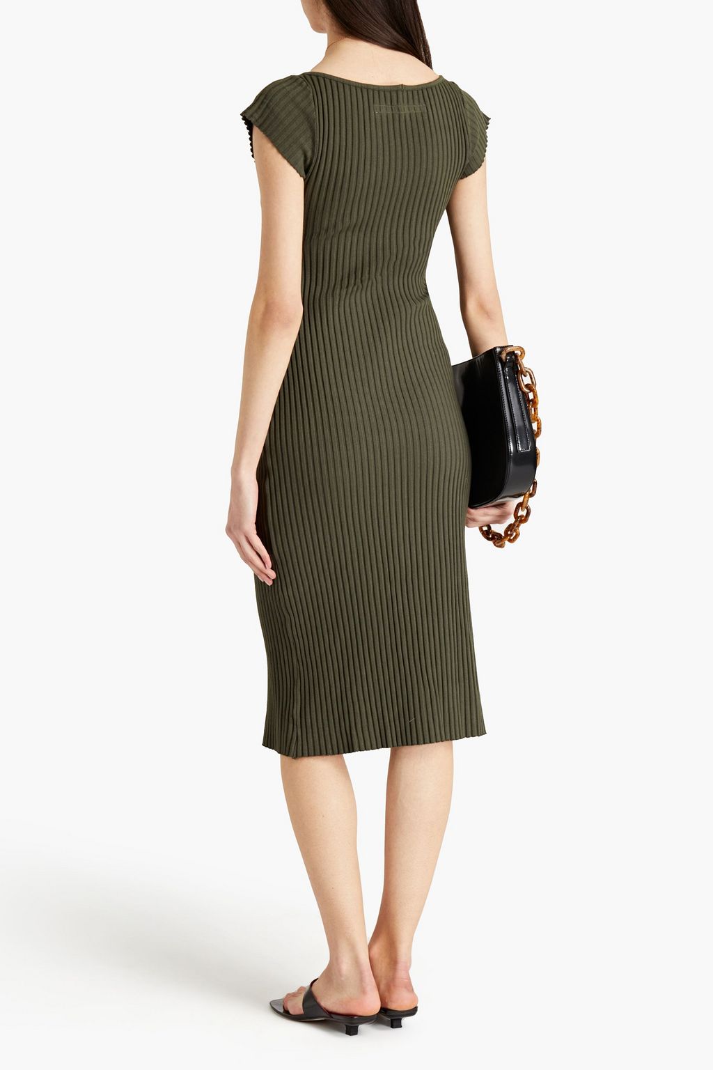 ENZA COSTA Split-front ribbed cotton-blend midi dress
