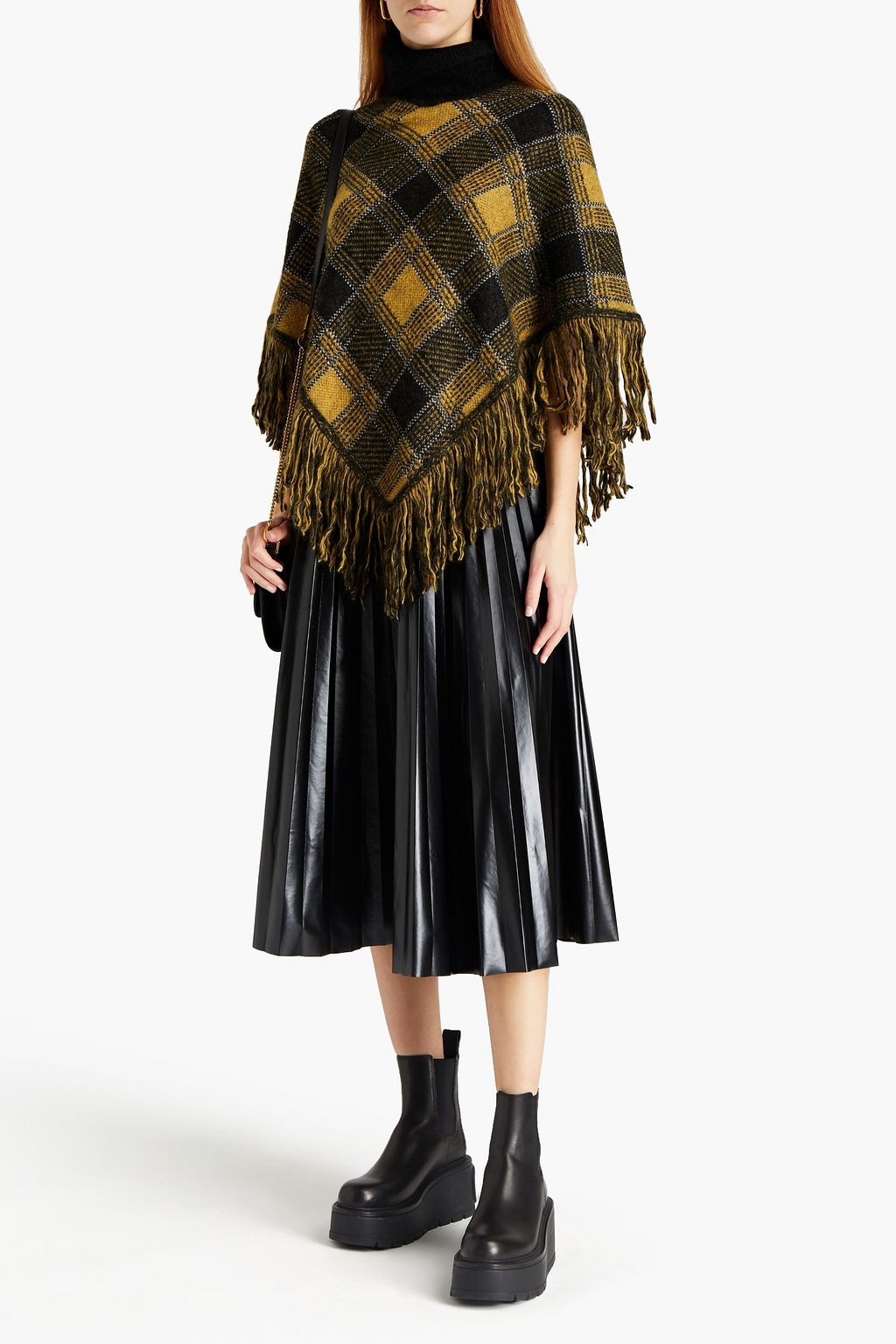 REDVALENTINO Fringed checked knitted poncho