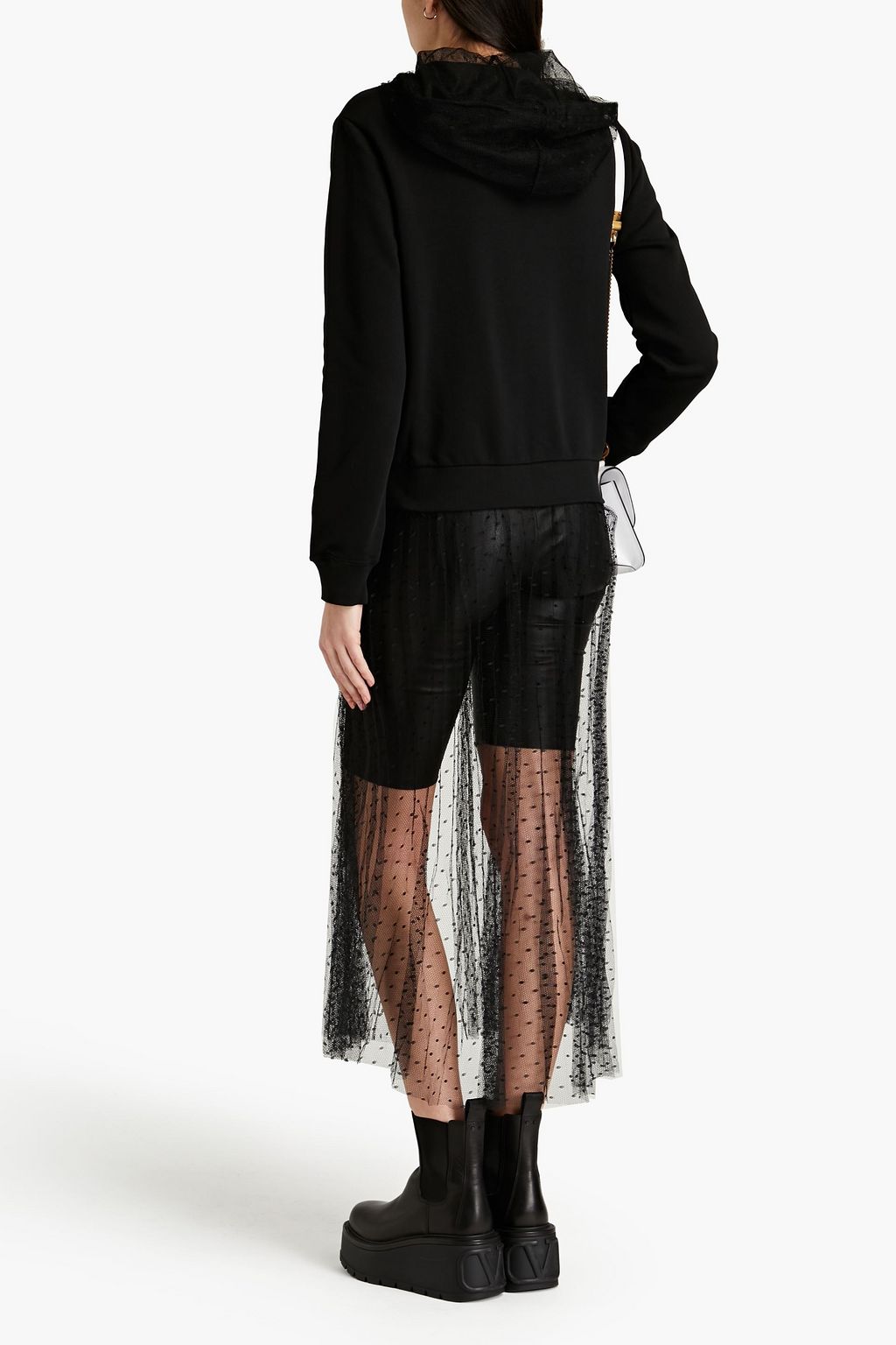 REDVALENTINO Point d'esprit-paneled French cotton-blend terry sweatshirt