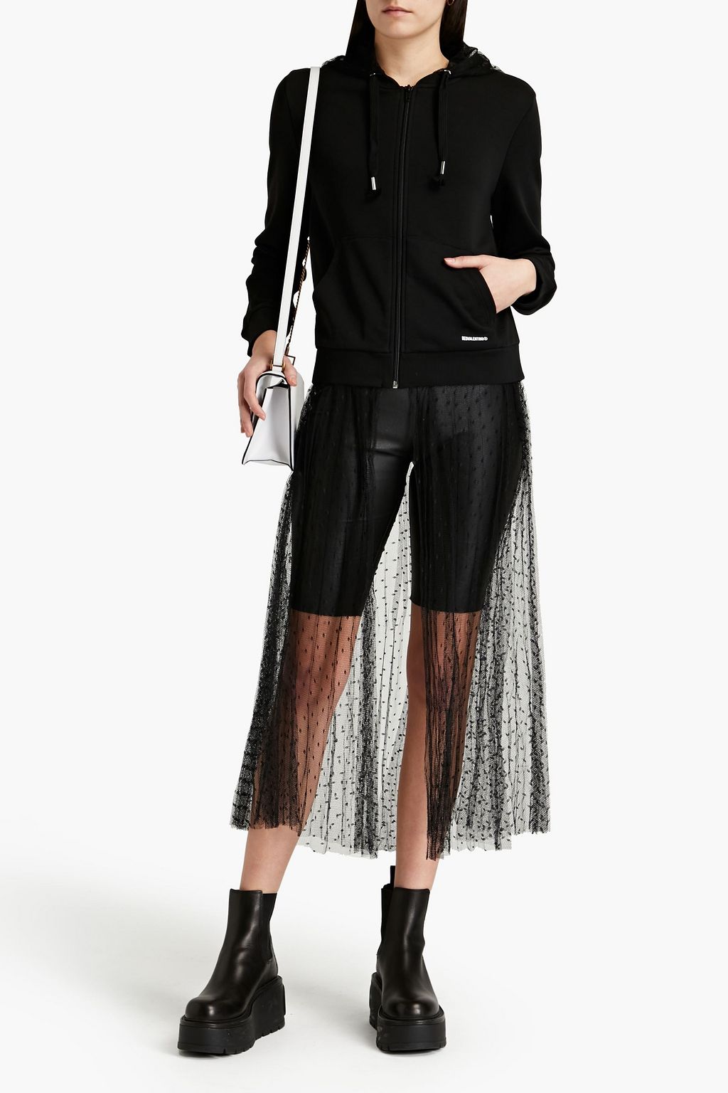 REDVALENTINO Point d'esprit-paneled French cotton-blend terry sweatshirt