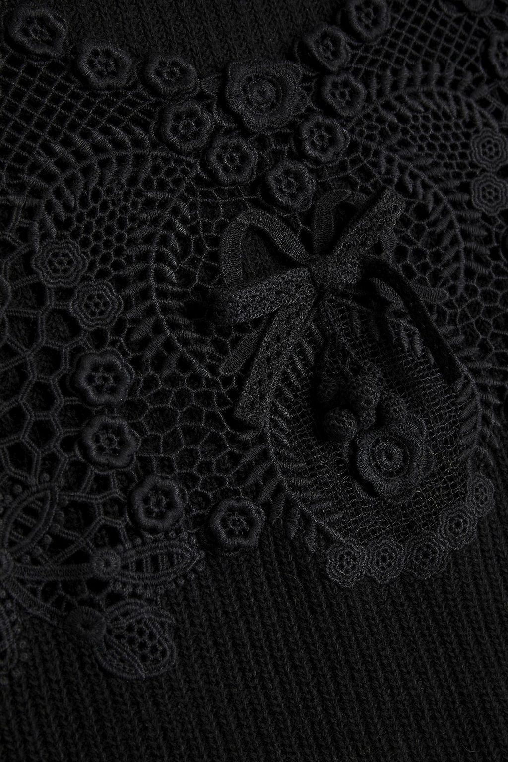 REDVALENTINO Macramé lace-paneled ruffled knitted sweater