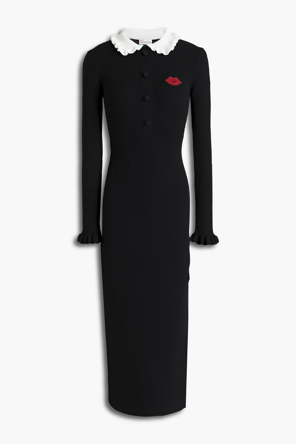 Redvalentino Woman Logo-appliquéd Ribbed Wool Midi Dress Black Size L
