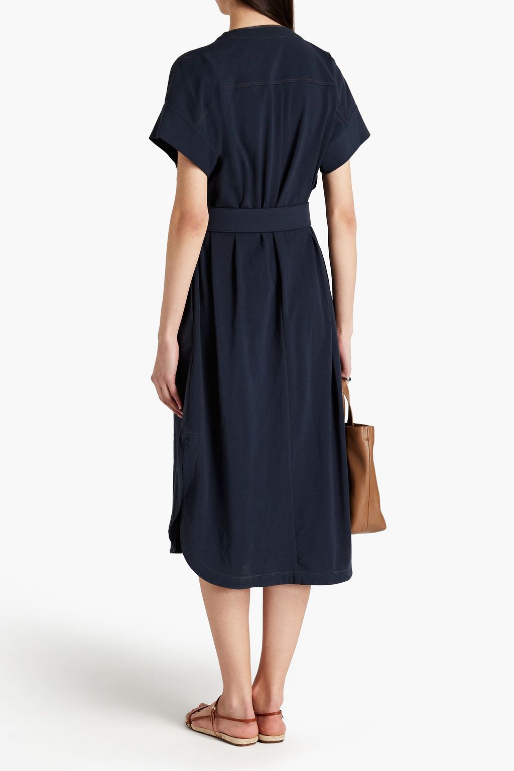 BRUNELLO CUCINELLI Belted embellished cotton-blend jersey midi wrap dress