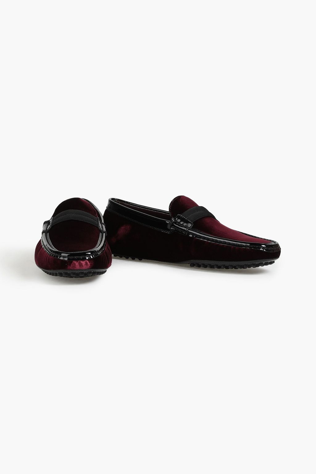 TOD'S Gommino patent leather-trimmed velvet driving shoes