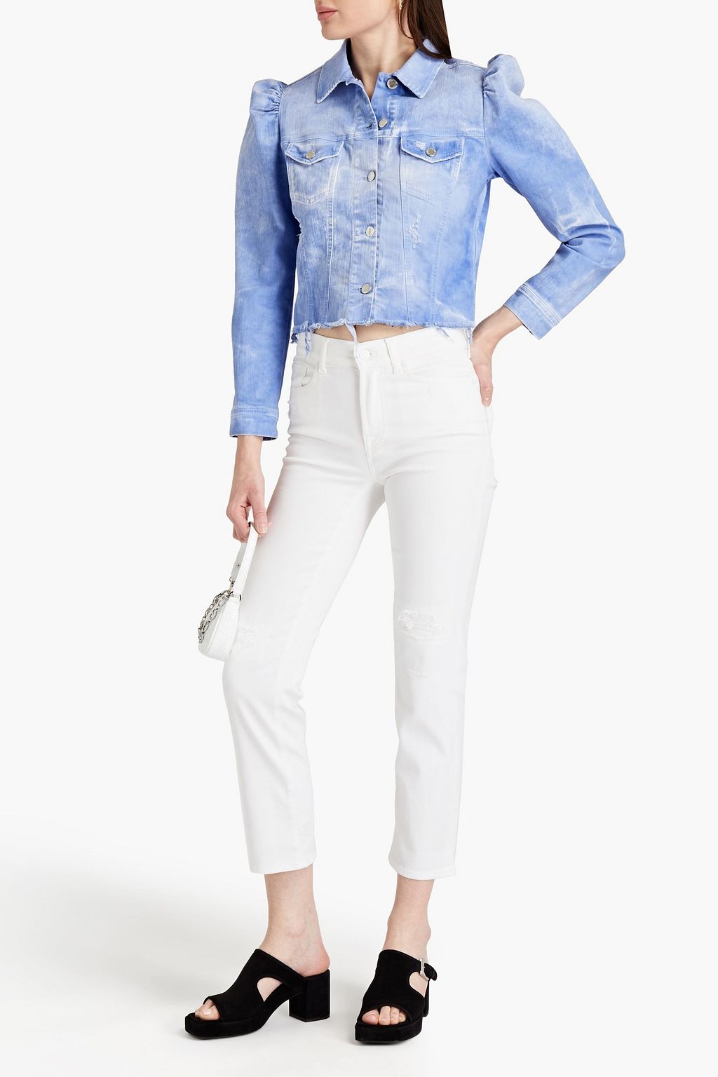 RETROFÊTE Cropped frayed denim jacket