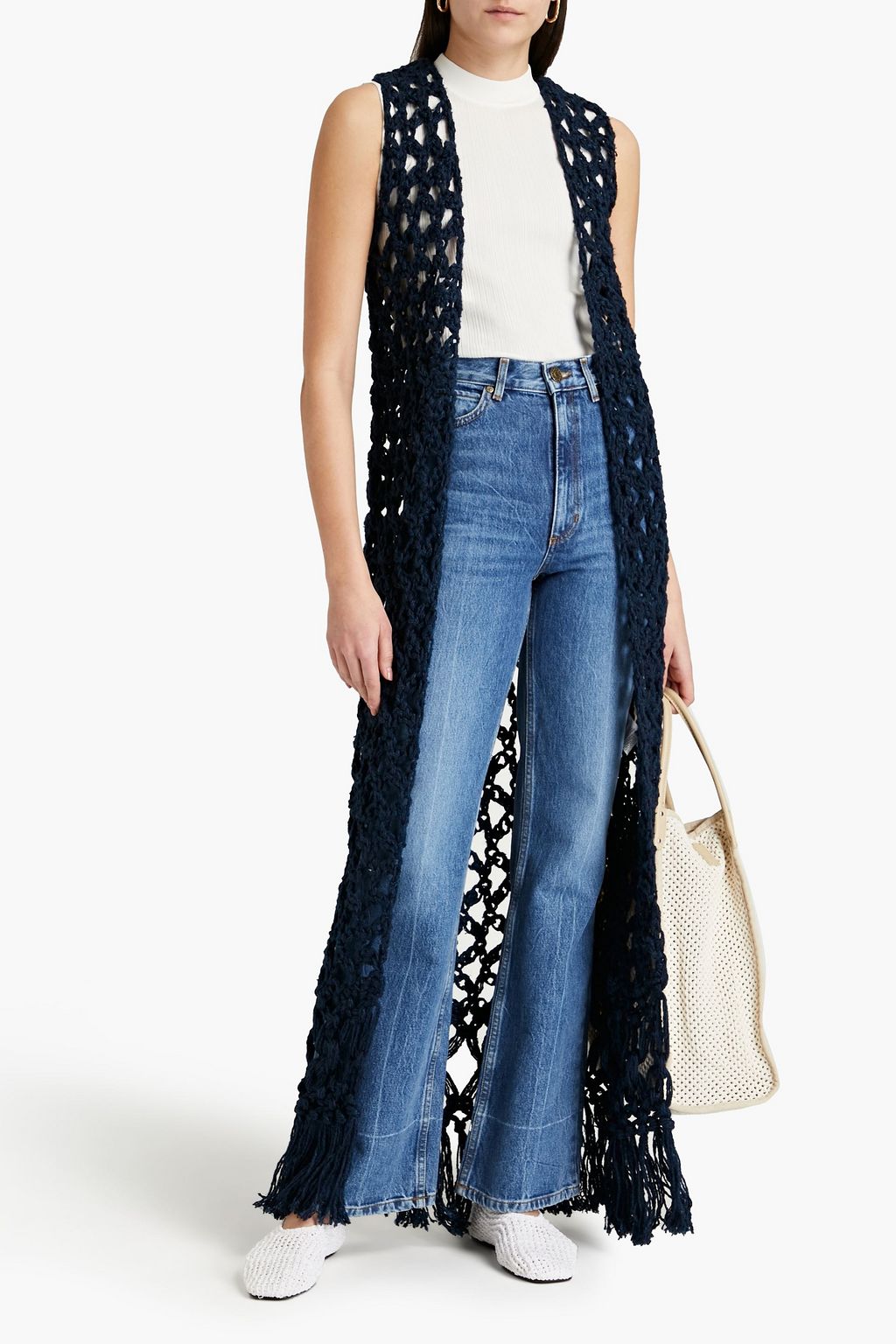 GENTRYPORTOFINO Fringed crochet-knit silk and linen-blend cardigan