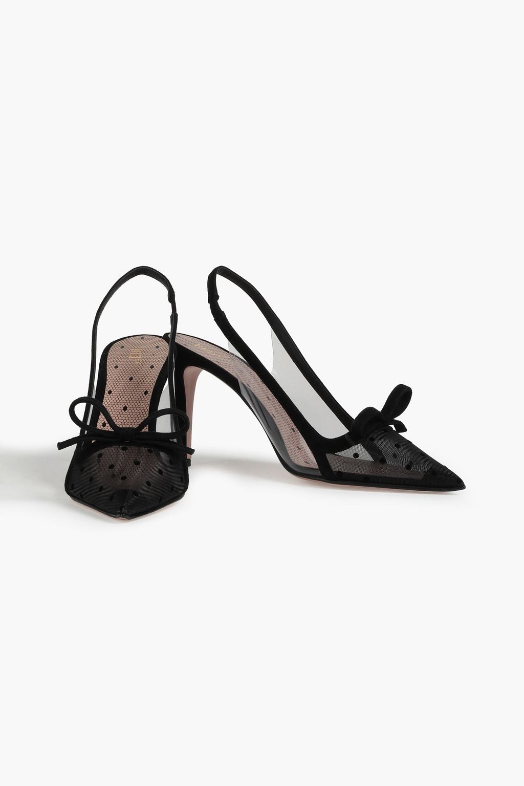 RED(V) PVC-paneled flocked suede slingback pumps
