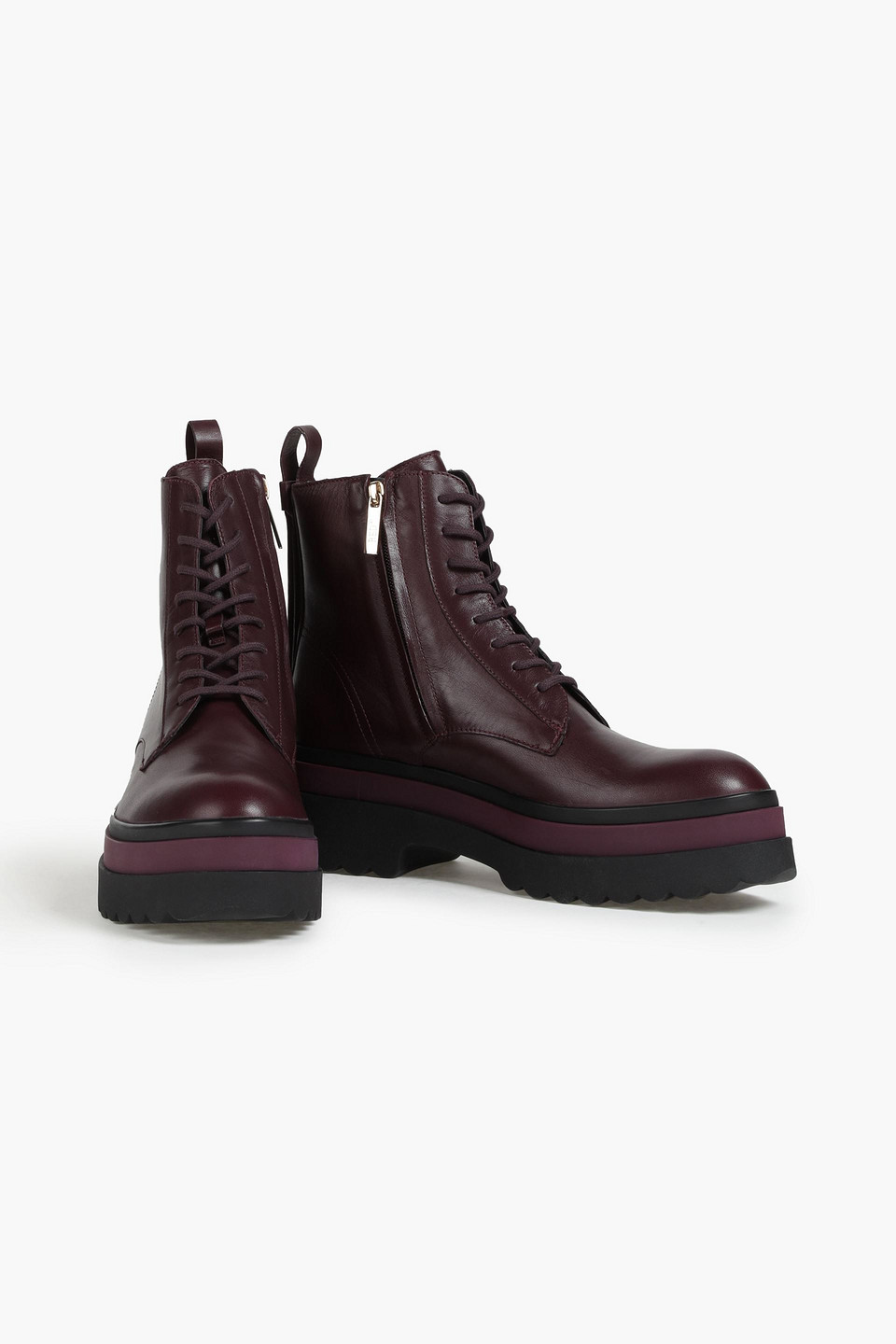 Redv Leather Combat Boots In Grape