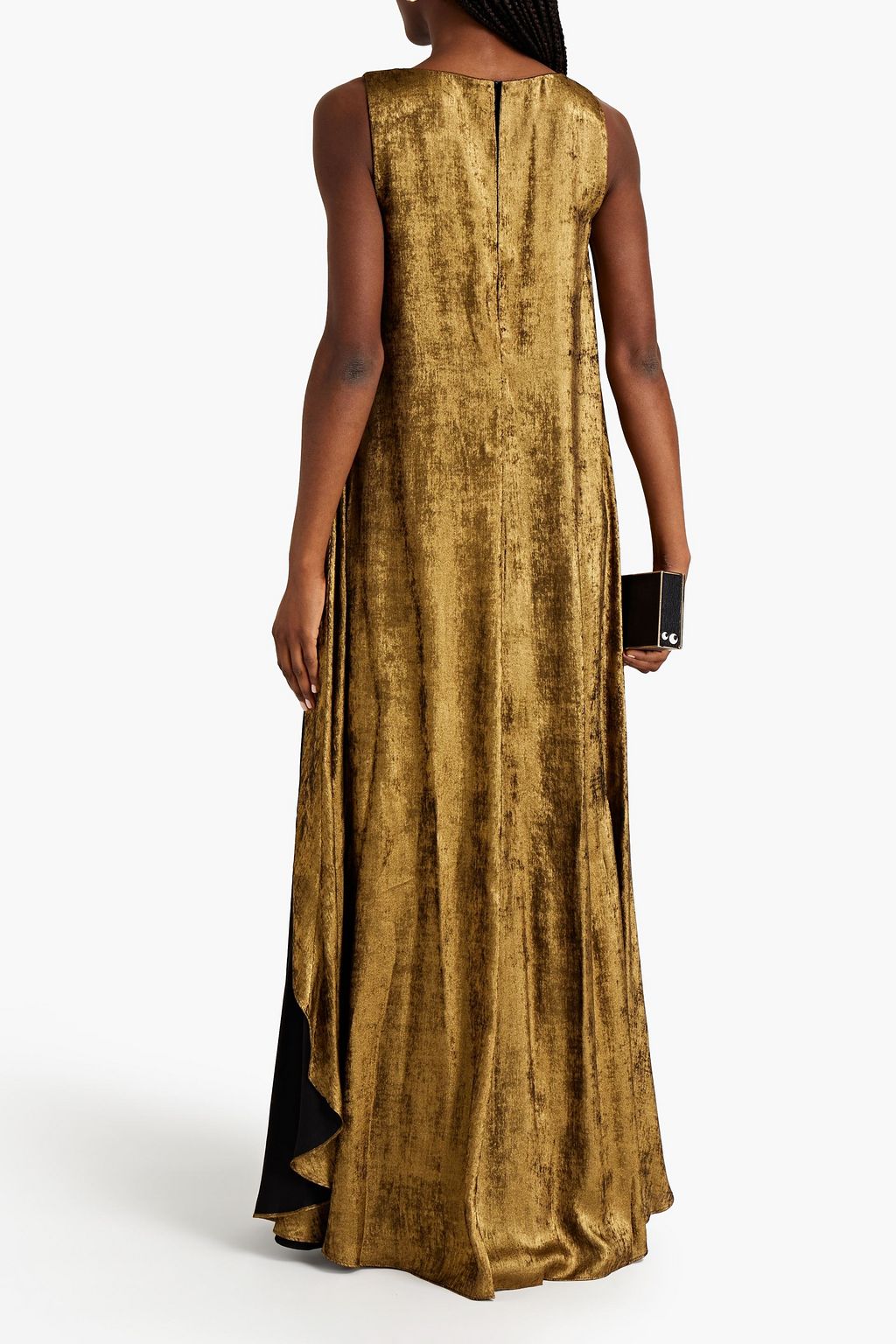 BADGLEY MISCHKA Layered lamé and crepe gown