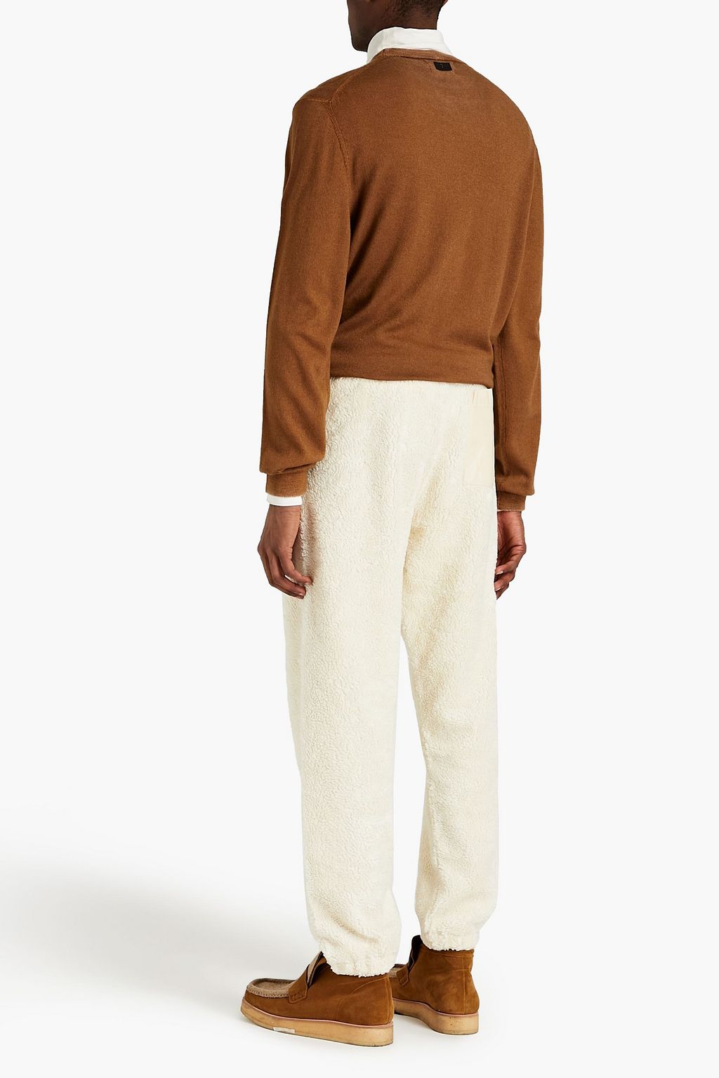 HELMUT LANG Belted cotton-blend fleece tapered pants