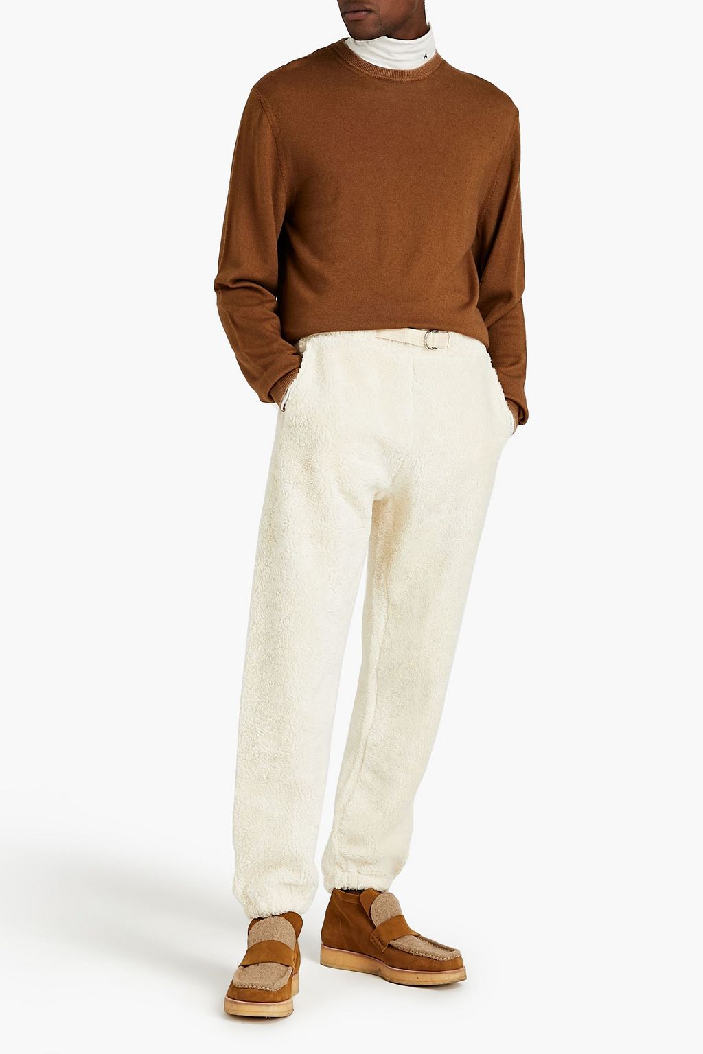 HELMUT LANG Belted cotton-blend fleece tapered pants