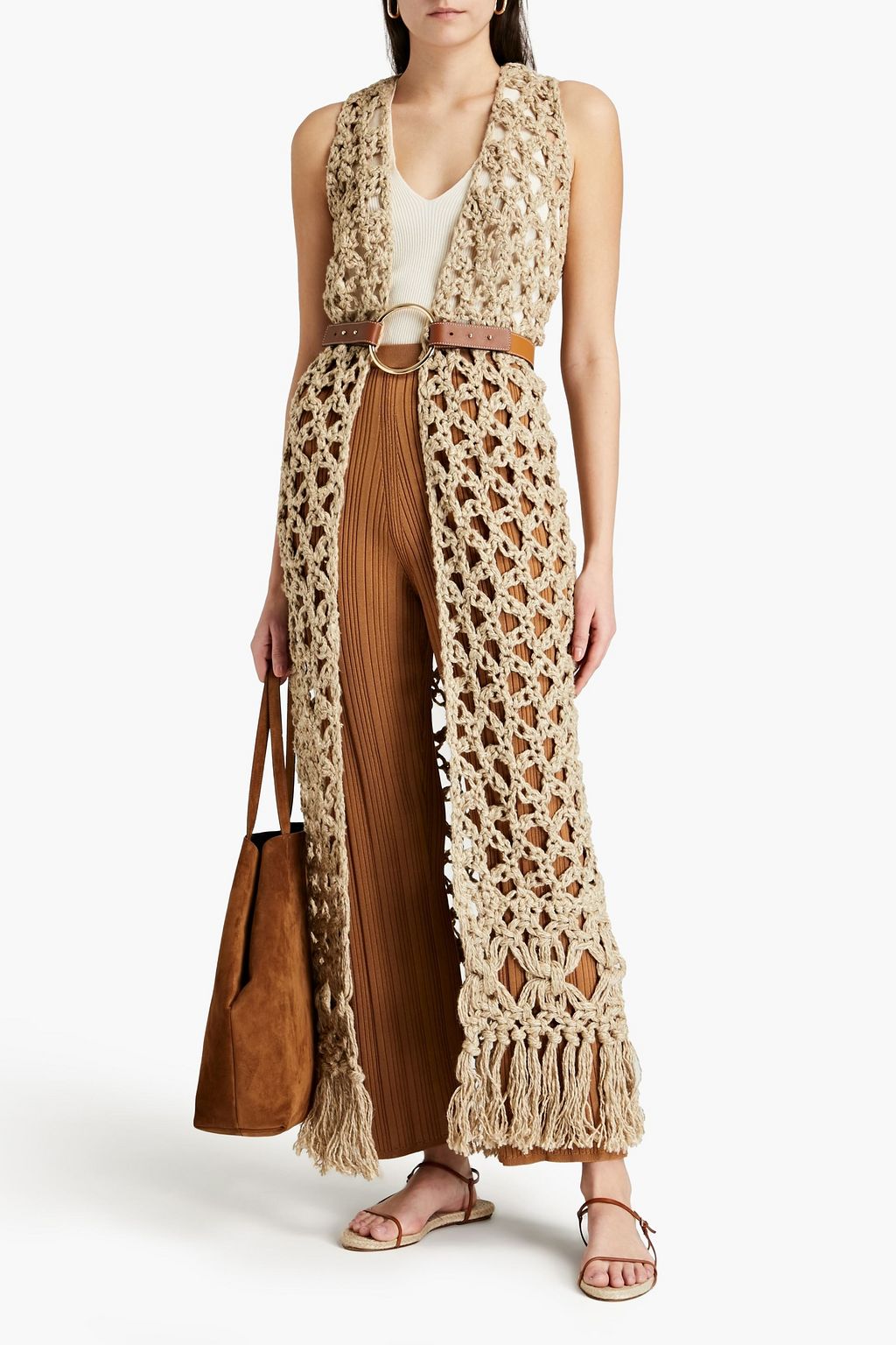 GENTRYPORTOFINO Fringed crochet-knit silk and linen-blend cardigan