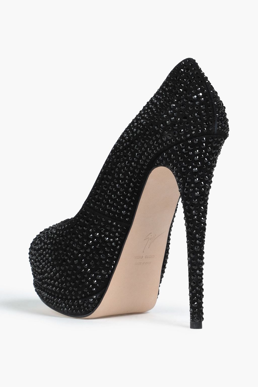 GIUSEPPE ZANOTTI Crystal-embellished leather platform pumps