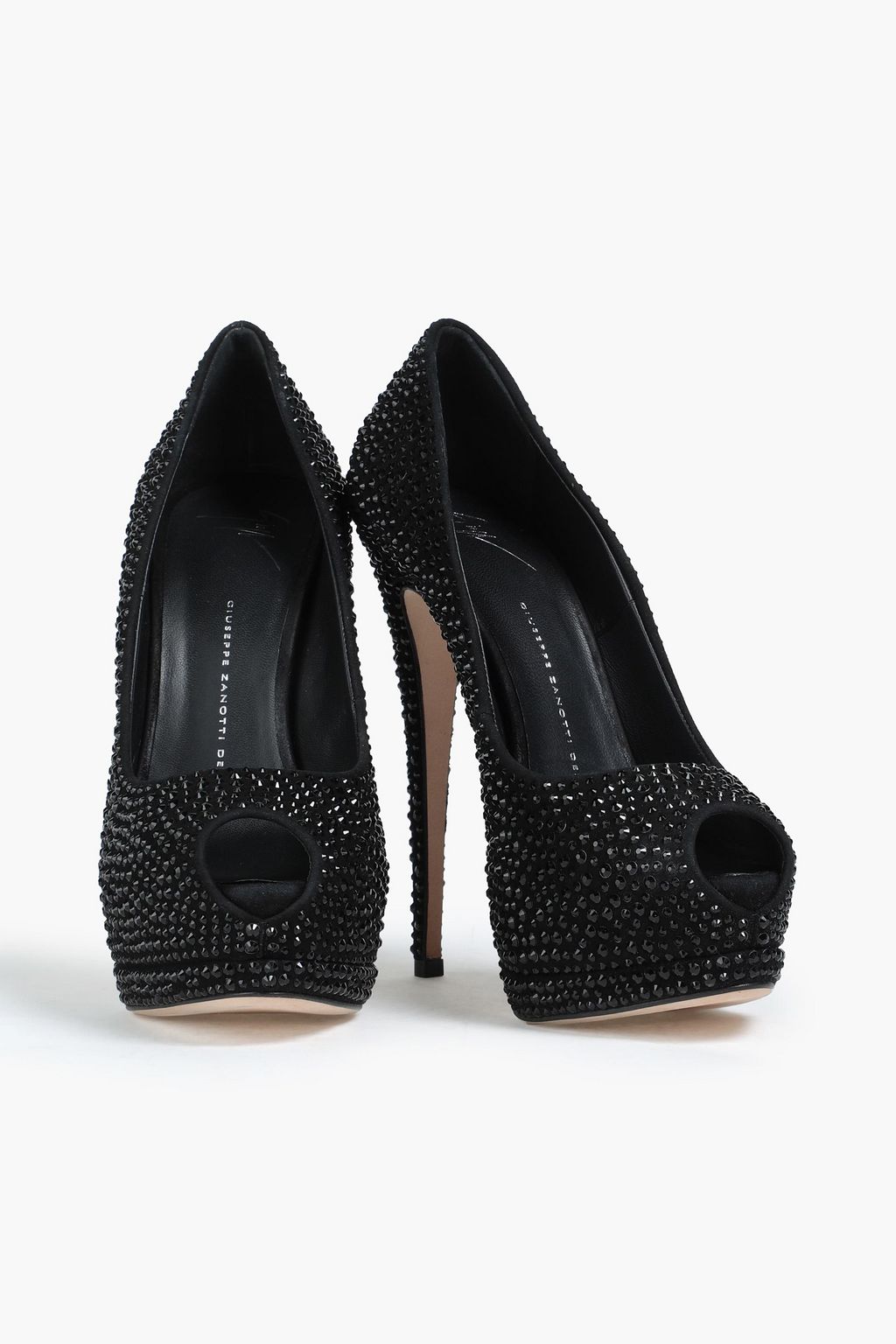 GIUSEPPE ZANOTTI Crystal-embellished leather platform pumps
