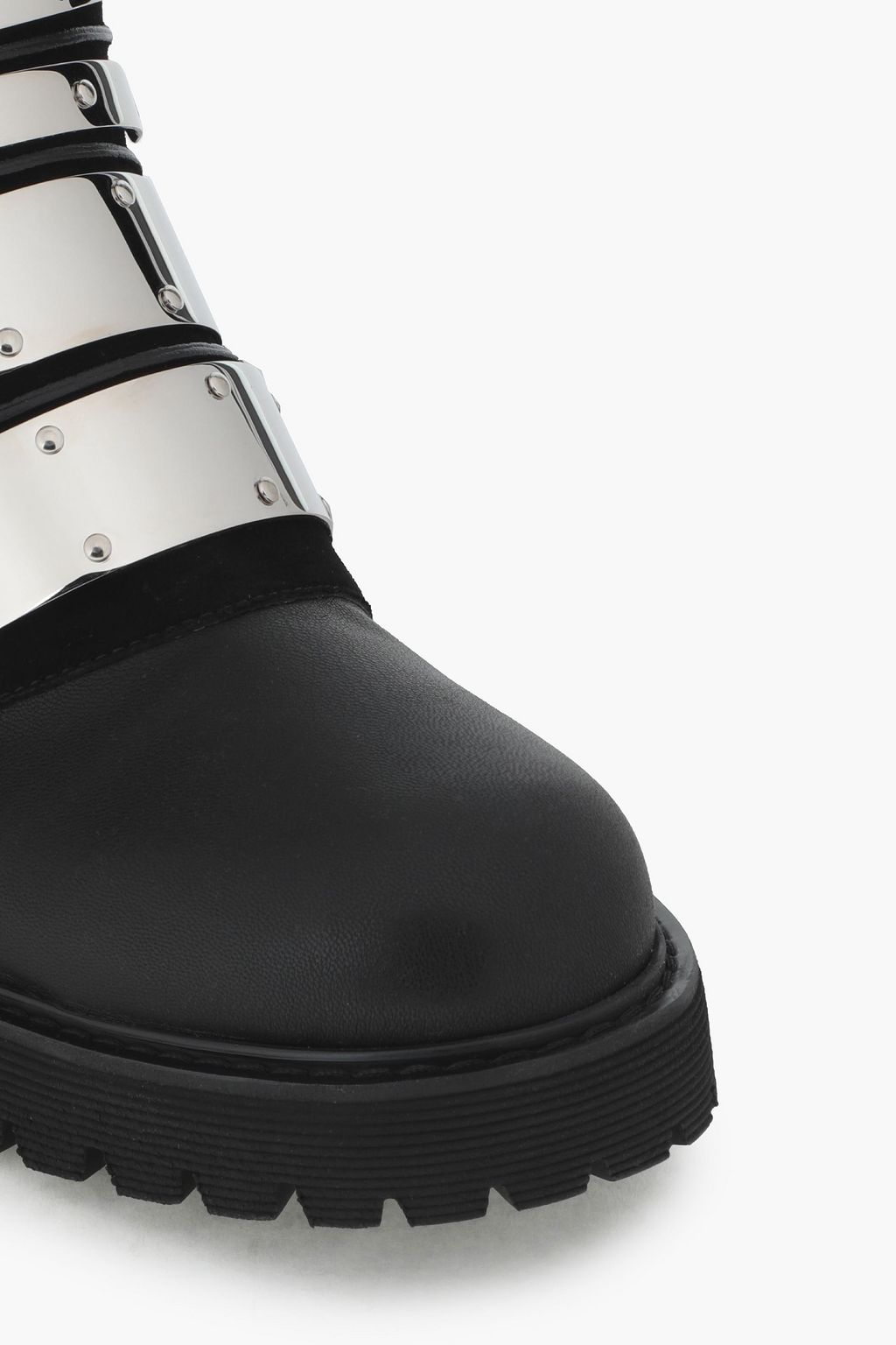 GIUSEPPE ZANOTTI Embellished suede and leather combat boots