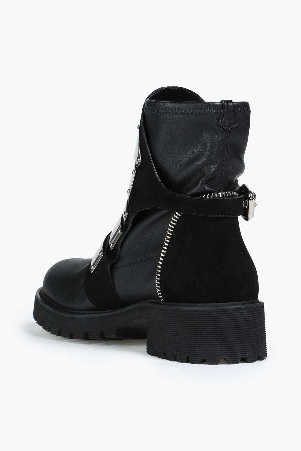 GIUSEPPE ZANOTTI Embellished suede and leather combat boots