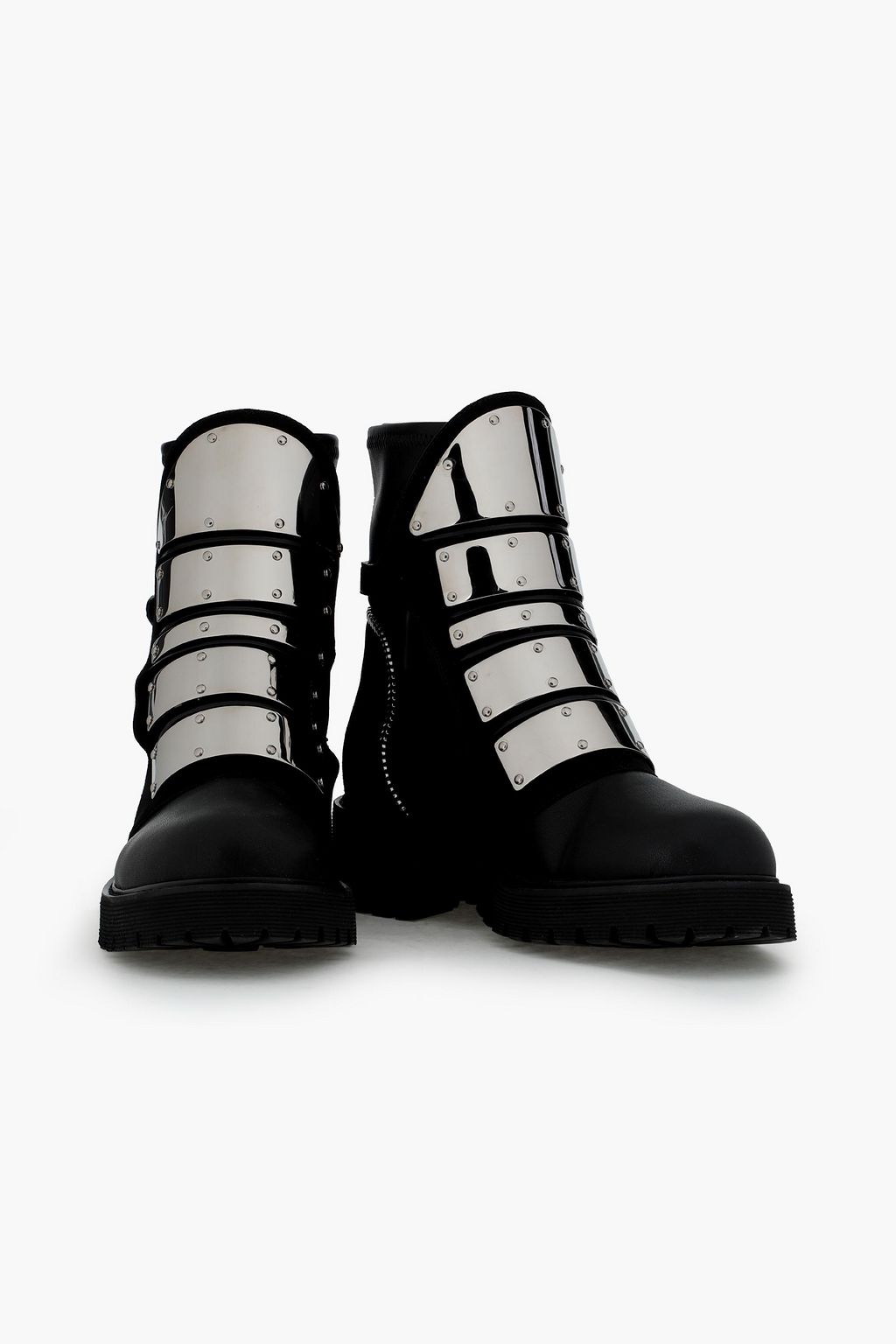 GIUSEPPE ZANOTTI Embellished suede and leather combat boots