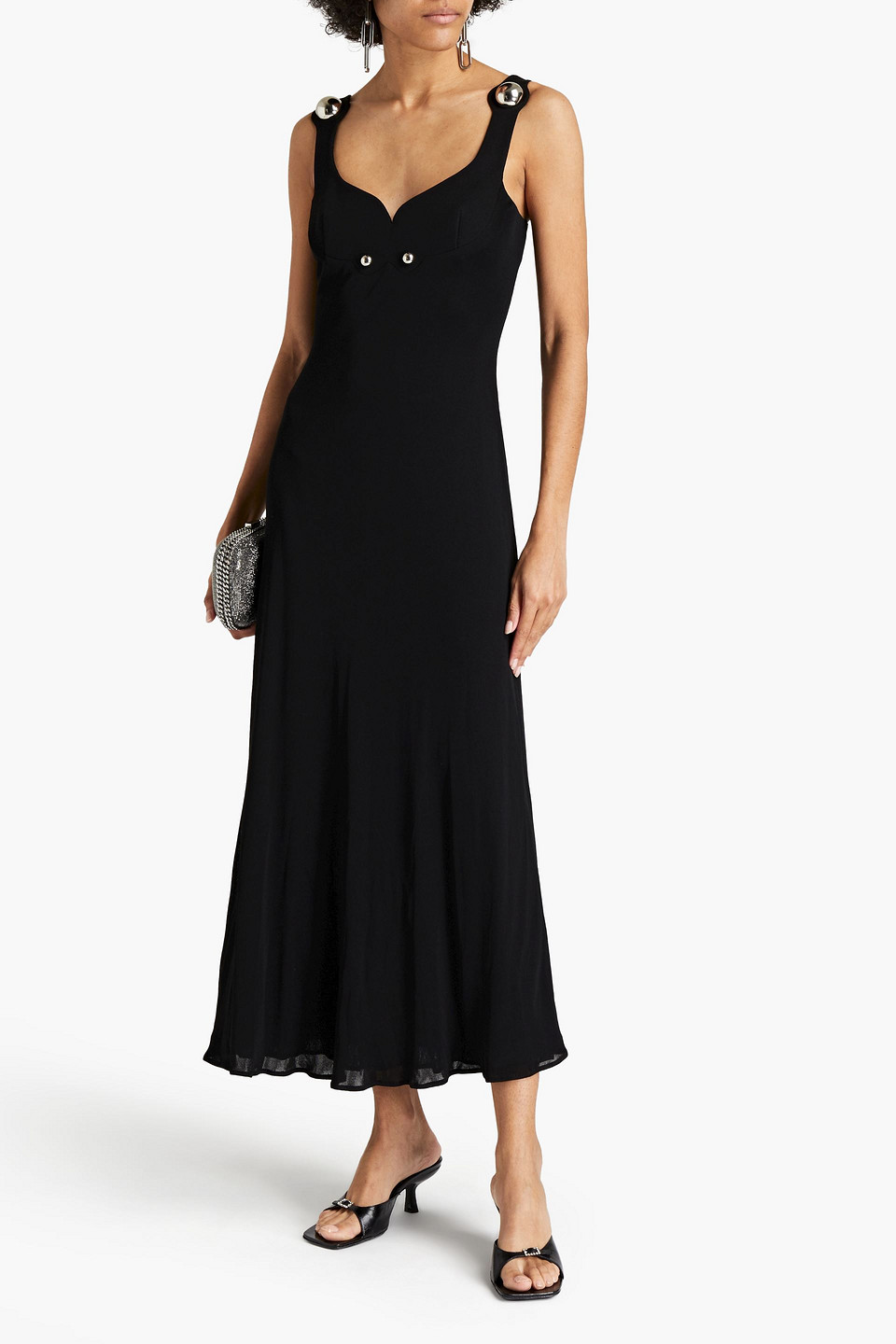 Christopher Kane Studded Ribbed Jersey Midi Dress In Black