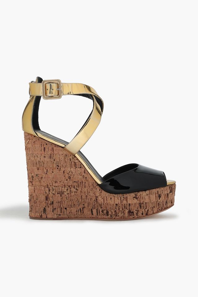 Mirrored and patent-leather wedge sandals