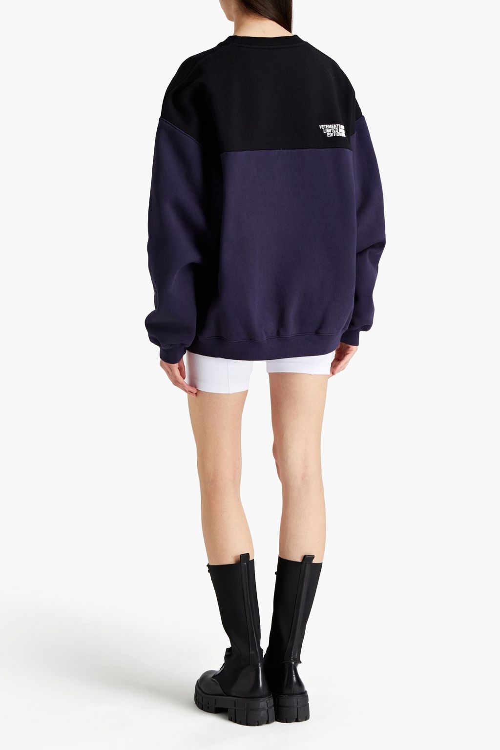 VETEMENTS Embroidered  two-tone cotton-blend fleece sweatshirt