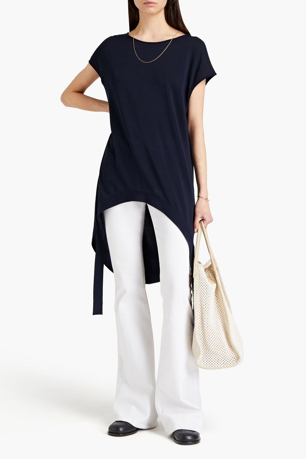 GENTRYPORTOFINO Asymmetric silk and cotton-blend top