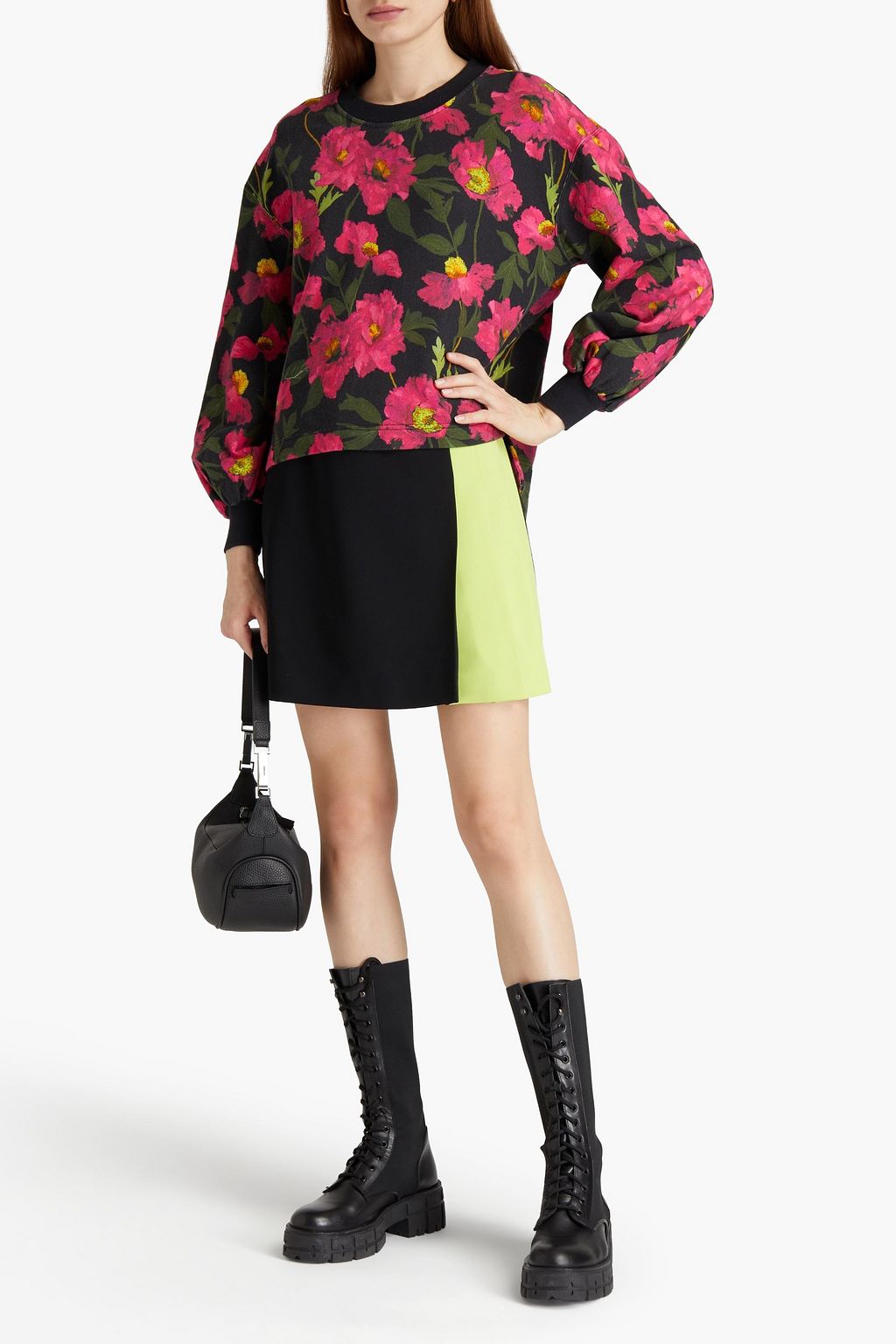 ALICE + OLIVIA Floral-print cotton-blend fleece sweatshirt
