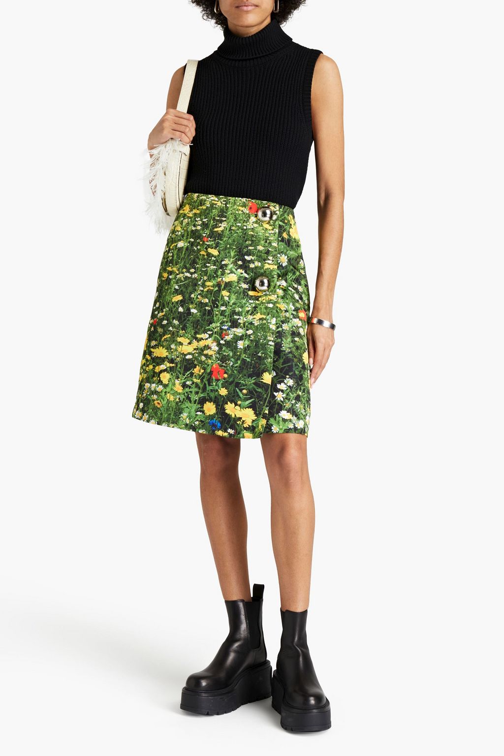 CHRISTOPHER KANE Floral-print satin mini wrap skirt