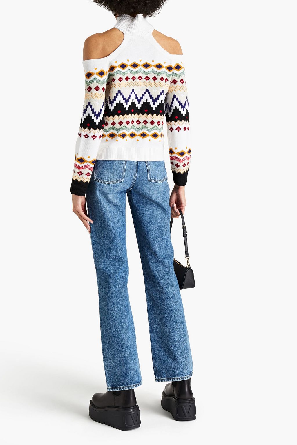 ALICE + OLIVIA Cold-shoulder intarsia wool-blend turtleneck sweater