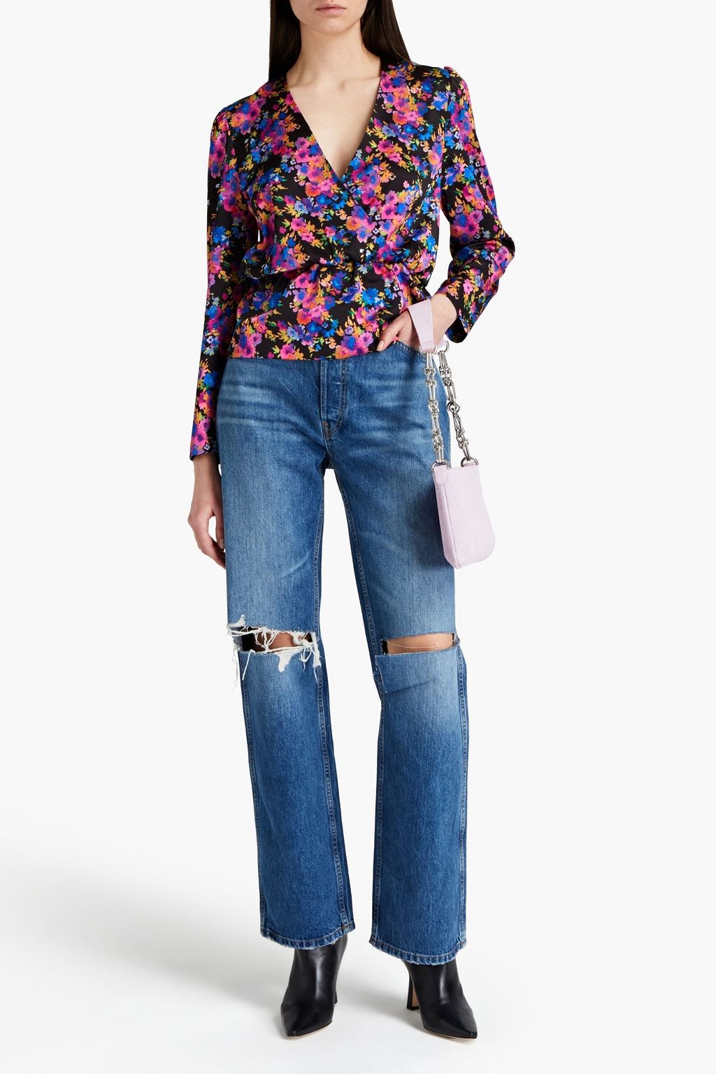 VETEMENTS Camelia wrap-effect floral-print satin-twill blouse
