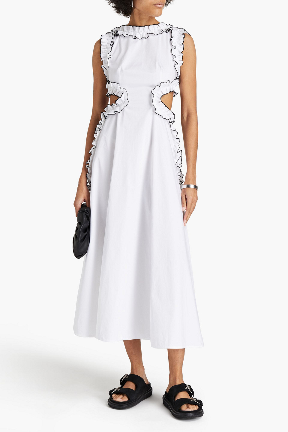 Christopher Kane Cutout Ruffled Cotton-poplin Midi Dress In White