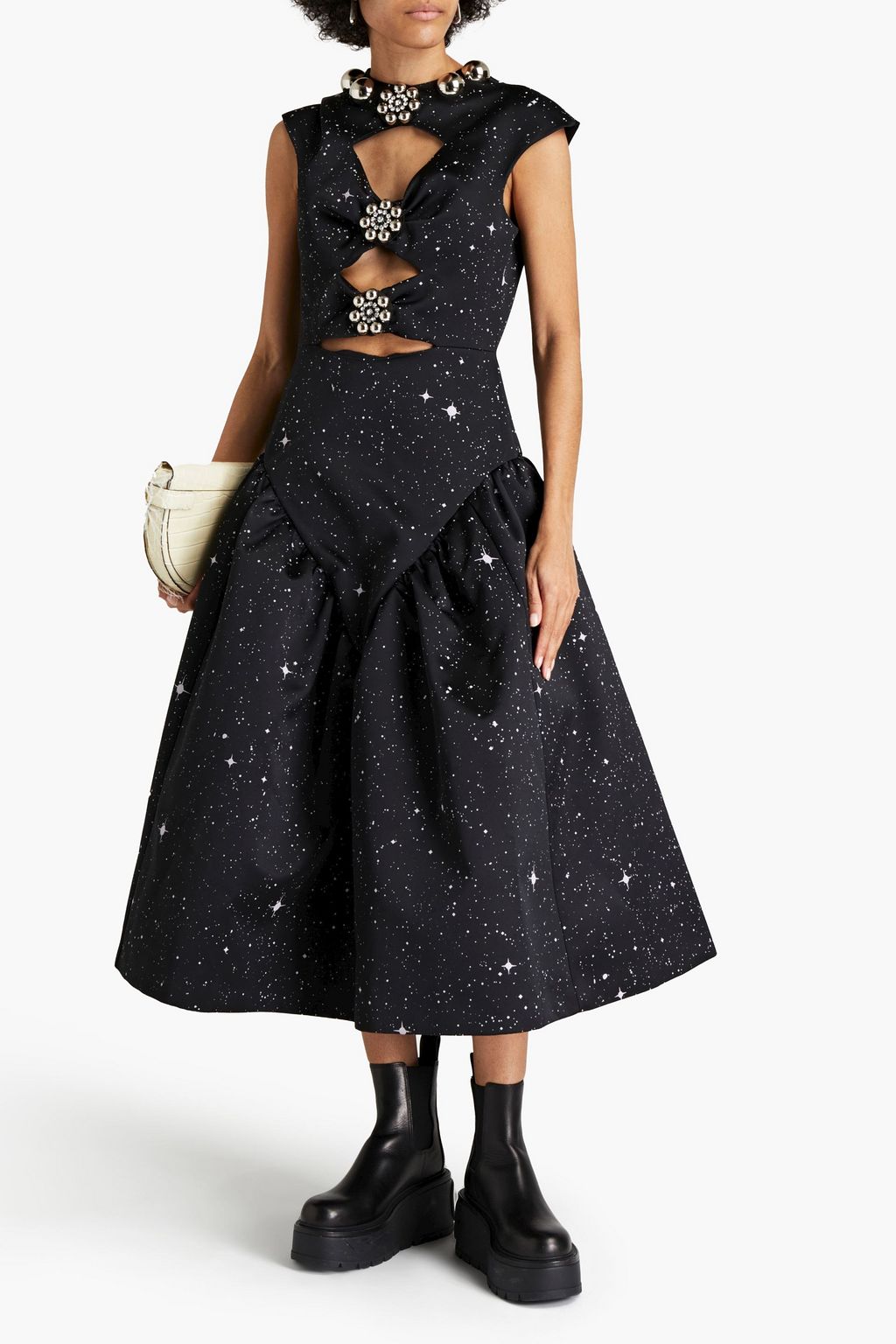CHRISTOPHER KANE Cutout embellished printed satin midi dress