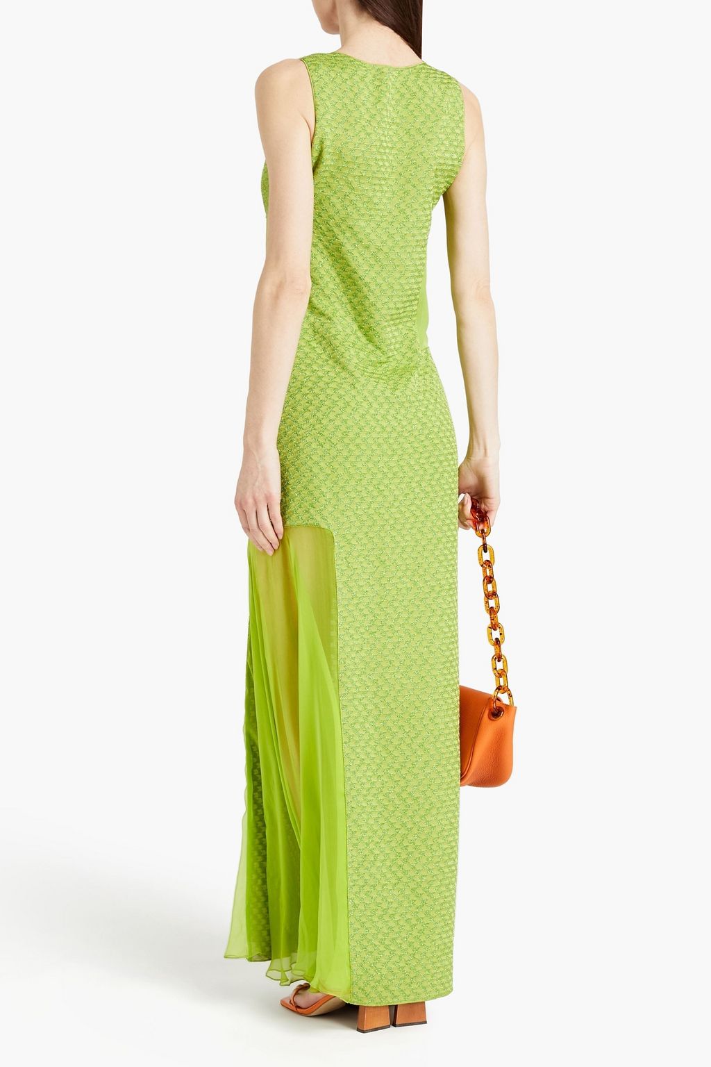 MISSONI Georgette-paneled metallic crochet-knit maxi dress