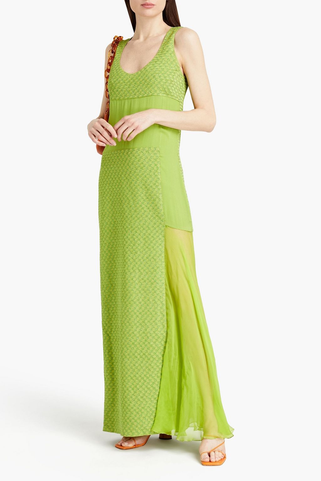 MISSONI Georgette-paneled metallic crochet-knit maxi dress