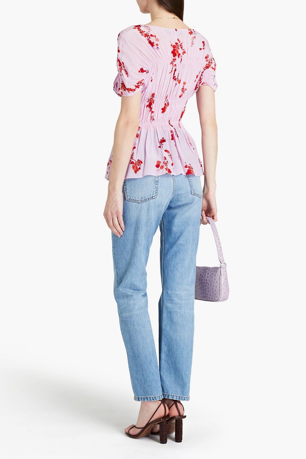 PREEN LINE Lilou shirred floral-print crepe de chine top