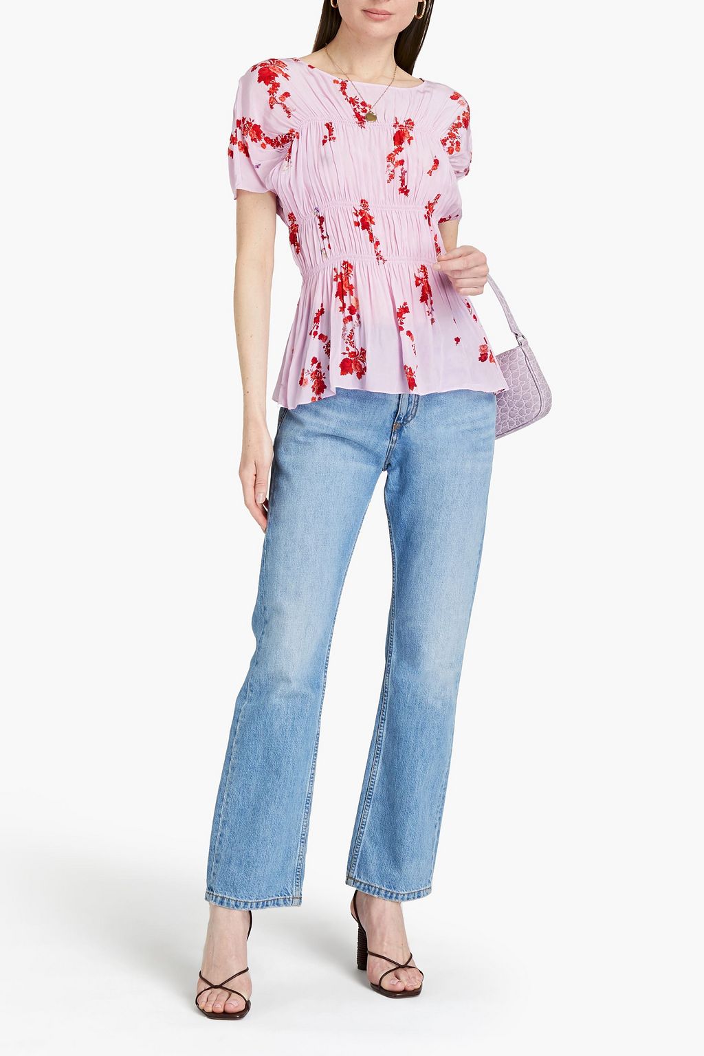 PREEN LINE Lilou shirred floral-print crepe de chine top