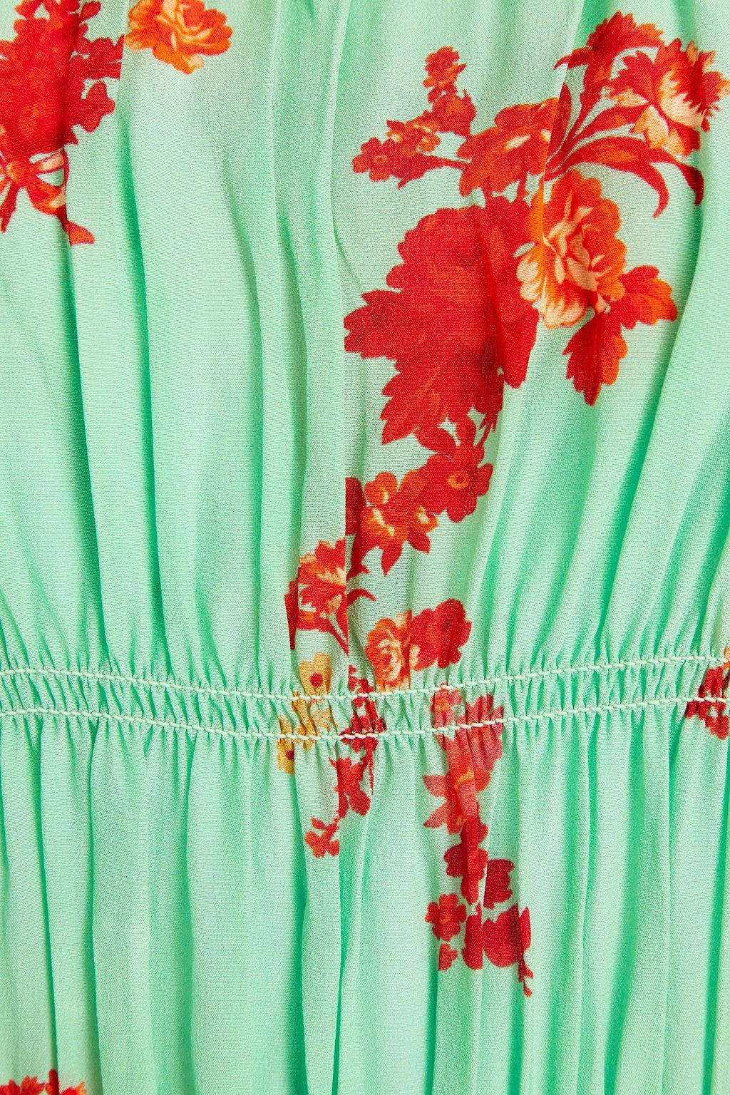 PREEN LINE Lilou shirred floral-print crepe de chine top