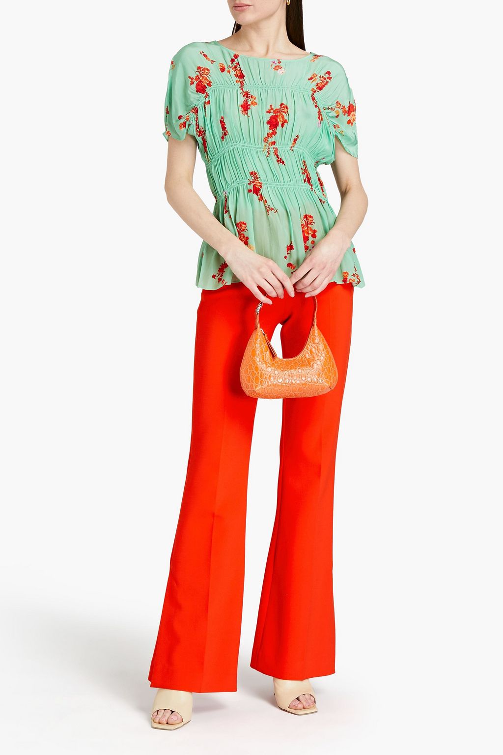 PREEN LINE Lilou shirred floral-print crepe de chine top