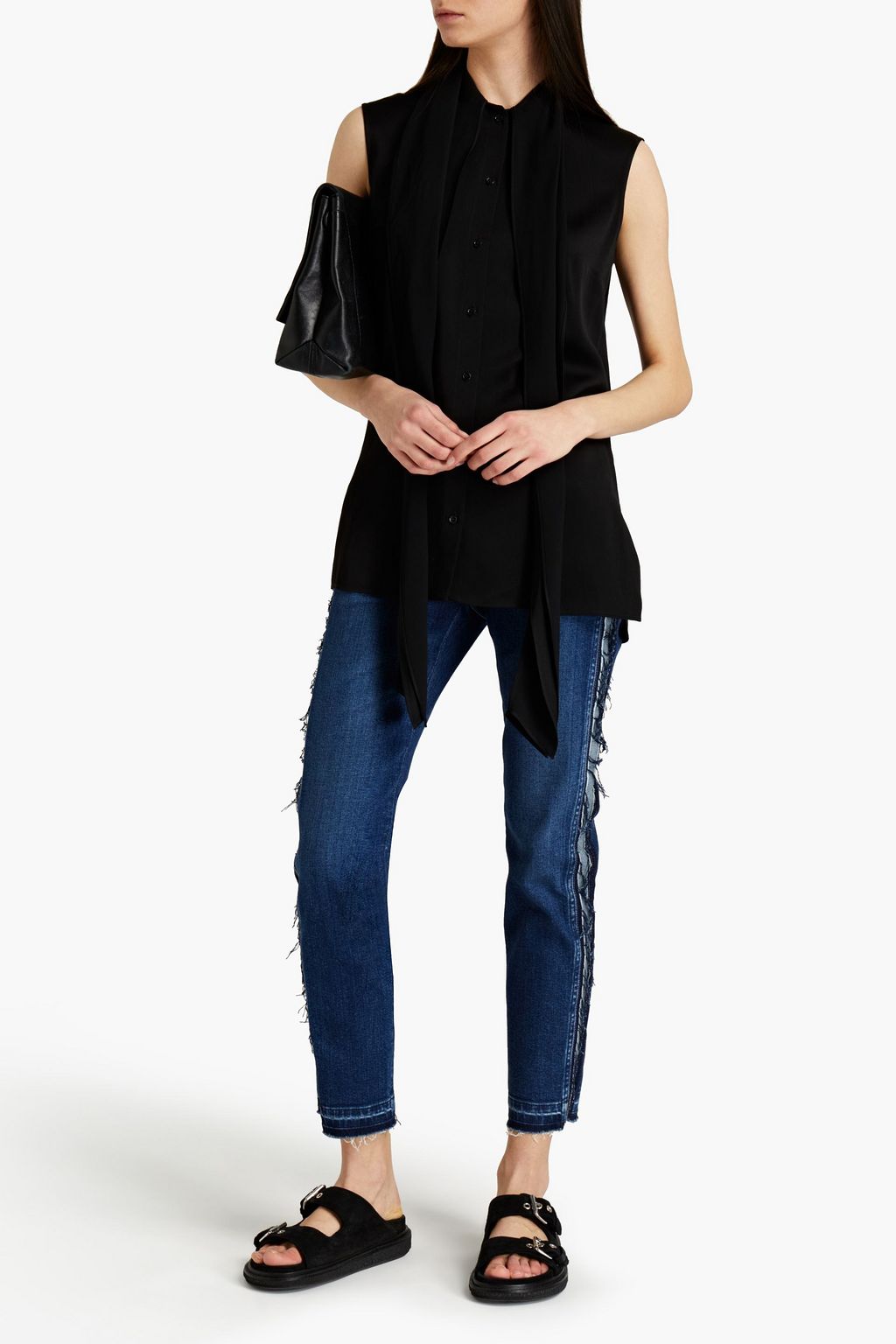 MCQUEEN Frayed high-rise slim-leg jeans