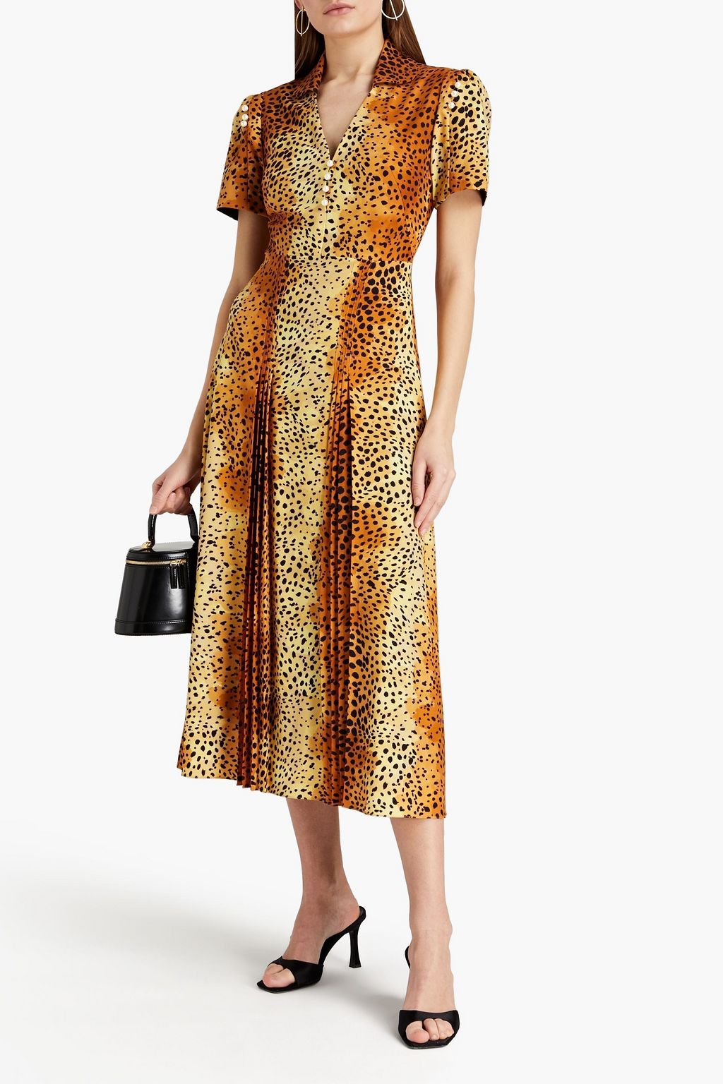 BORGO DE NOR Adelaide pleated leopard-print crepe midi shirt dress