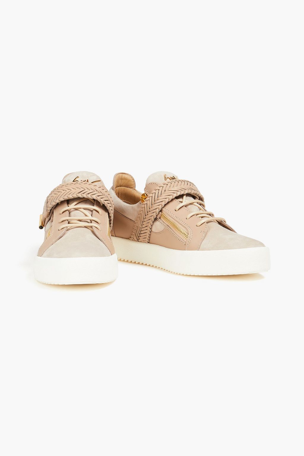 GIUSEPPE ZANOTTI Zip-detailed suede and leather sneakers
