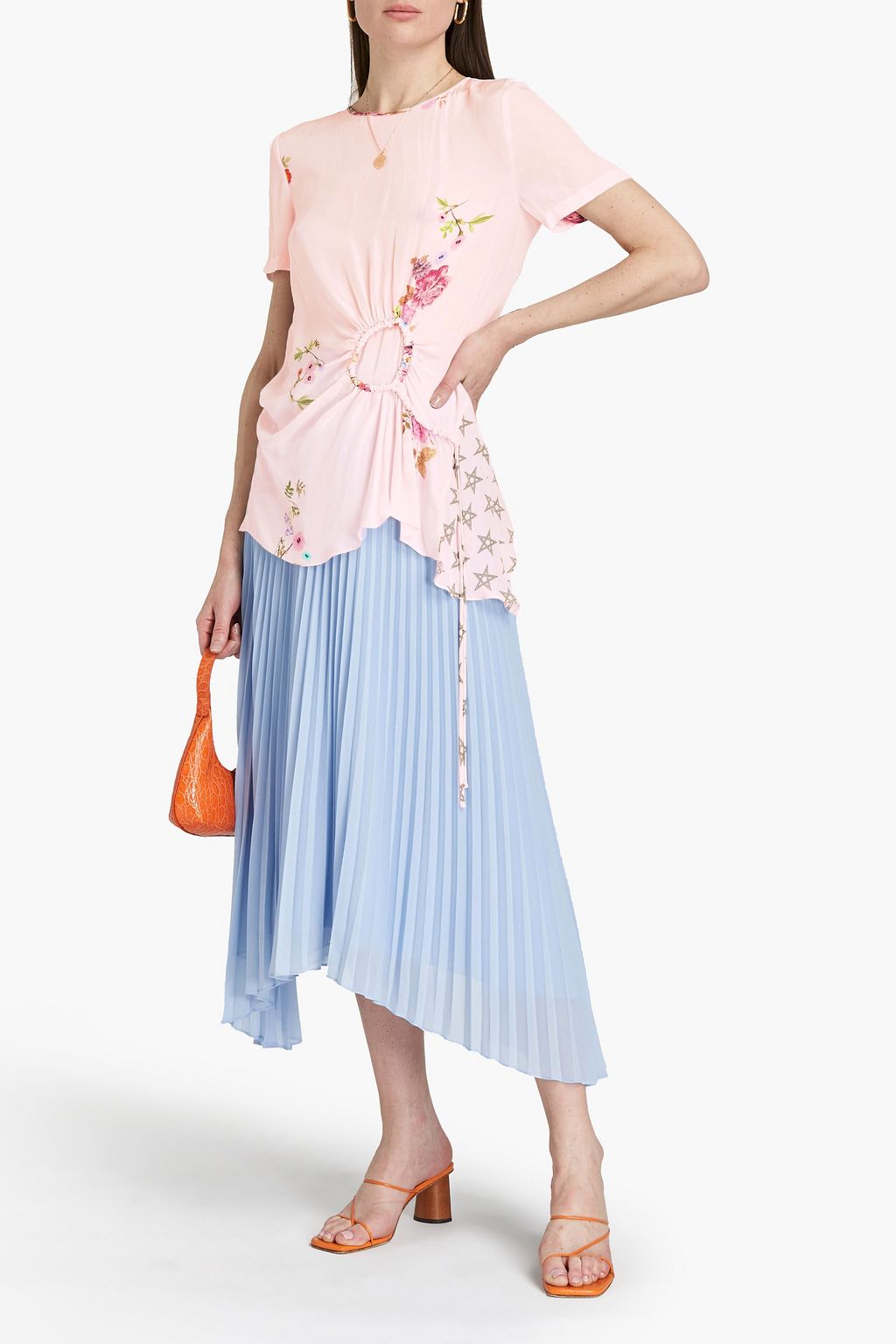PREEN LINE Lilou shirred floral-print crepe de chine top