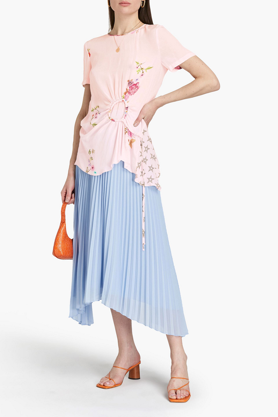 Preen Line Lilou Shirred Floral-print Crepe De Chine Top In Pink