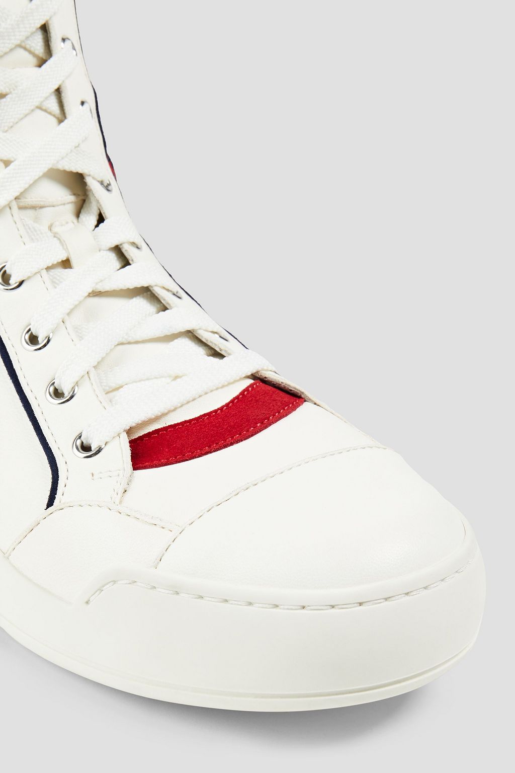 BALMAIN Suede-paneled leather high-top sneakers